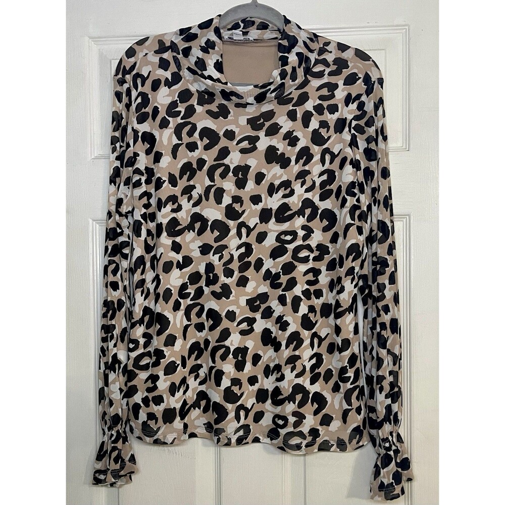 Calvin Klein Leopard Print Mock Neck  Lightweight Super Soft Mesh SZ XL